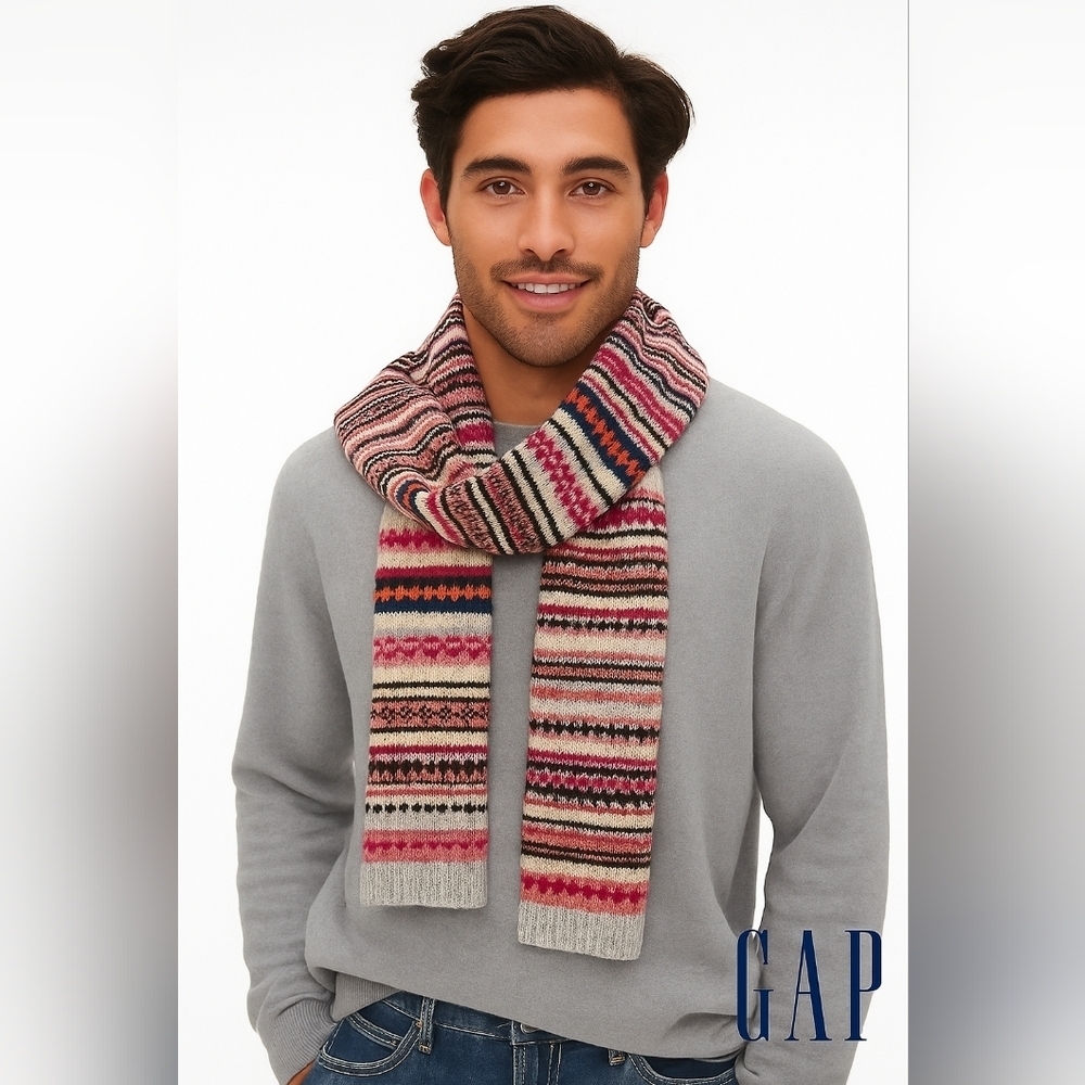 NWT GAP MERINO WOOL BLEND MULTICOLOR FAIR ISLE SCARF UNISEX